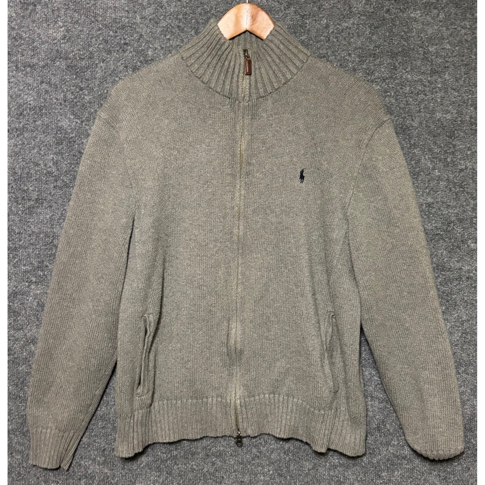 Polo Ralph Lauren Men Gray Knit Full Zip Mock Neck‎ Sweater Size L